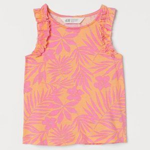 h&m Frill Trim Patterned Coral/Tropical flowers Jersey Tank